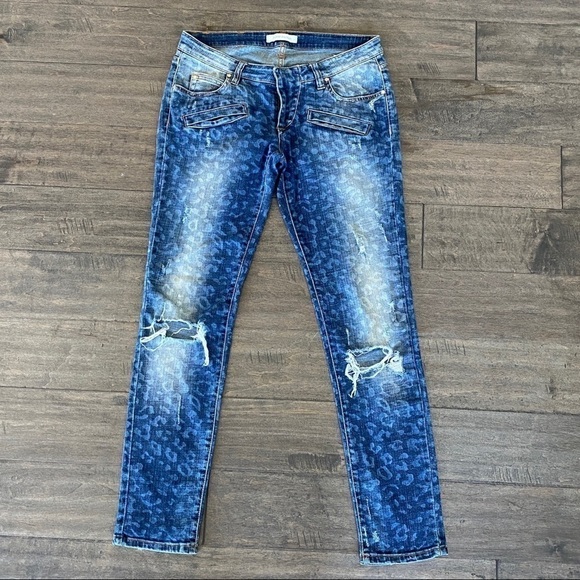 PIERRE BALMAIN Leopard Print Skinny Distress Jeans - Picture 2 of 16